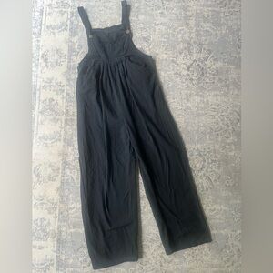 Black Women's Wide-Leg Overalls Jumpsuit